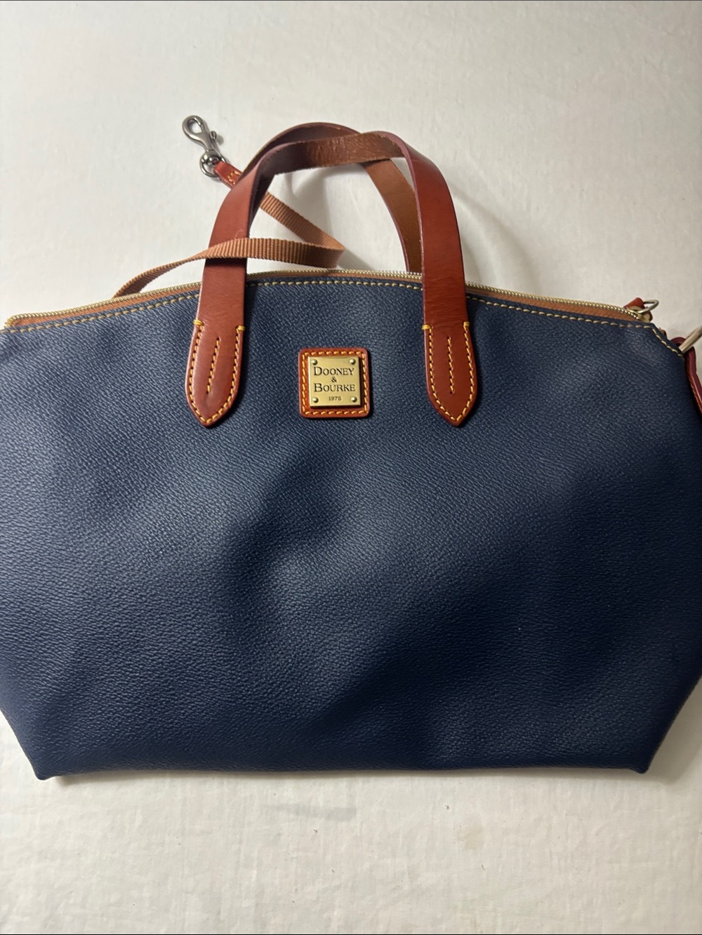 Dooney & Bourke Navy Blue Leather Duffel with Brown Trim Code M0004564